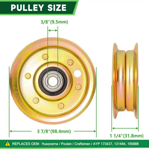Pulley dimensions detailed for 42 Inch Deck Rebuild Kit Fits Mower Models LT1000 LT2000 DLT3000 DYT4000 DIY Friendly Decks Includes Spindles 130794