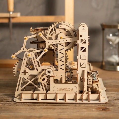 Marble Run 3D Wooden Puzzle Kit For Adults Hands On Brain Teaser And DIY Model Build Fortress Edition Educational STEM Craft For Grownups Portable Display Ready Complex Mechanisms Educational Toy For Adults, wooden gear maze with steel balls