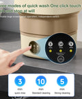 Super Compact Portable Washer With 20L Foldable Tub And Snappy Spin Cycle control panel showing quick wash settings.