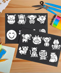 Adhesive Magnetic Sheets 8.5 X 11 Inches, 50 Pack, 30 Mil Flexible Peel And Stick Magnets with animal cutouts on crafting table