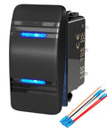 Marine Grade 12V DPDT Rocker Switch 3 Way On Off On Toggle 7 Pin Waterproof Blue LED Indicator With Jumper Wires, front view