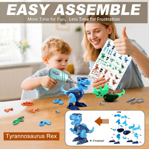 Child assembling Take Apart Dinosaur Toys For Kids Aged 3 To 8 STEM Construction Building Kit With Electric Drill, learning kit.