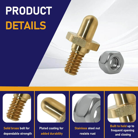 4-Pack Adjustable Grill Door Hinge Pins and Nuts Kit for Weber Genesis Spirit Summit Series Replacement Hinge Pins and Lock Nuts Direct Fit Easy Install No Drilling brass pin and nut