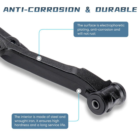 Front Lower Control Arm With Ball Joint Assembly Left And Right For 2007 To 2016 Cadillac Escalade ESV EXT Avalanche Suburban Tahoe Yukon GMC Sierra 1500 Silverado 1500 Beefed Up Heavy Duty Replacement Kit showcasing anti-corrosion plating.