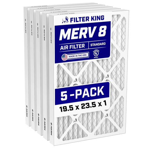 MERV 8 Pleated Air Filter 19.5 x 23.5 x 1 Inches 5 Pack For Your AC And Furnace Dust And Allergy Control Made In USA Electrostatic Filtration