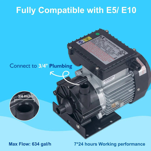 Premium Sweet Plug And Play Hot Tub Circulation Pump, Heavy Duty 0.25HP Spa Replacement Motor 115V with 3/4 inch port.