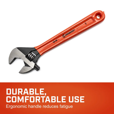 Beefy 12 Inch Adjustable Wrench With Cushion Grip Black Oxide Finish Hex Jaw For Secure Grip Carded Packaging Durable DIY Heavy Duty Tool AT212CVS in orange handle with ergonomic design