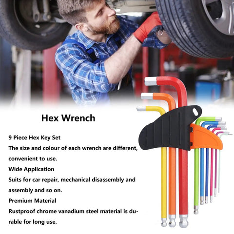 Awesome 9 Piece Colourful Hex Wrench Set With Long Arm Chrome Steel Flat Heads Plus Storage Case For All Your Biking And Home Repair Needs, colorful 9-piece hex key set in case