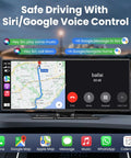 11.5 Inch Wireless CarPlay Screen showing navigation and call interface with Siri/Google voice control