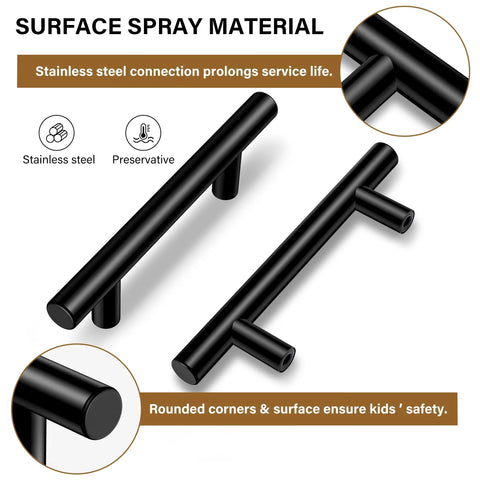 30 Pack Matte Black Cabinet Handles 5 Inch Length With 3 Inch Hole Center Stainless Steel Drawer Pulls