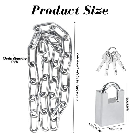 Two 40 Inch Stainless Steel Security Chain Locks With Anti Cut Padlock And Four Keys For Bicycle Motorcycle Scooter Doors Fences And Garage