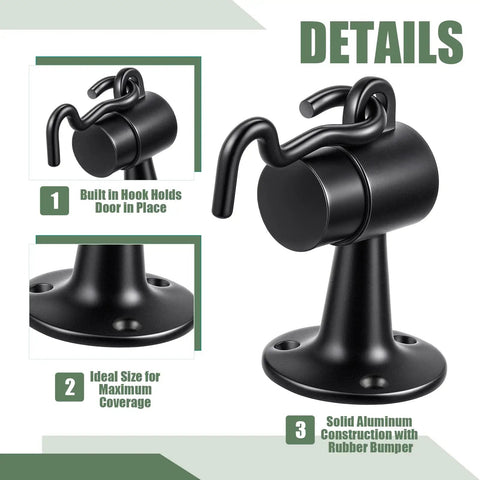 Beefy Heavy Duty Floor Mounted Door Stop 4 Pack 3.5 Inch Aluminum Commercial Grade Door Stopper with hook and rubber bumper