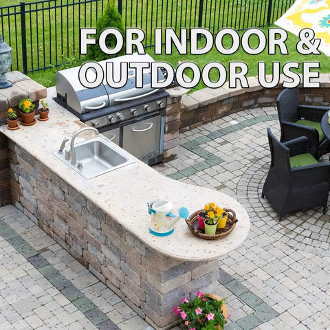 Outdoor kitchen with sink and grill, showcasing RocketGel 25 Minute Pro Epoxy Countertop Repair Kit For Granite, Tile And Quartz.