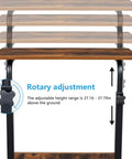 Rock Solid Height Adjustable Computer Desk With Smooth Rollin Casters showing rotary adjustment feature for height 27.16-37.79 inches.