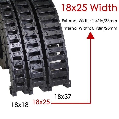 One Meter Openable 18x25mm Low Noise Drag Chain Cable Carrier For 3D Printers And CNC Machines showing size details