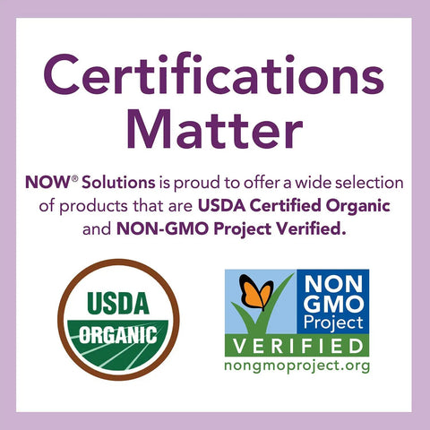 Image showing USDA Certified Organic and NON-GMO Project Verified logos emphasizing product certifications.
