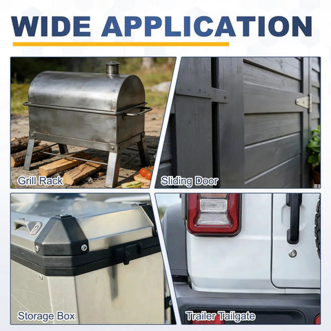Four Pack Heavy Duty Toggle Latch Clamps Carbon Steel Quick Release Hasps With Lock Holes For Smoker Cabinets, Lids, Jigs, Trunks, Tool Boxes And More, Adjustable Mounting, Durable Construction on grill rack and storage box