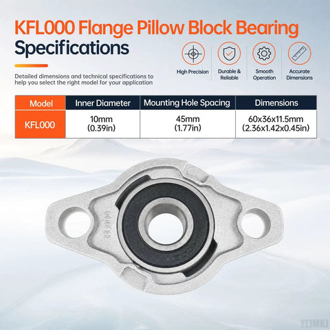 4 Pack KFL000 Pillow Block Bearing Flange Mounted 10mm Bore for 10mm Shafts and Lead Screws 45mm Mounting Hole Spacing 60x36x11.5mm Durable Easy Install Smooth Operation silver zinc alloy flange bearing