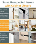 Benefits of using 4 Pack Heavy Duty Magnetic Cabinet Door Catches With 90Lb Hold Stainless Steel Strong Magnetic Latch, shown in kitchen and bathroom setups.