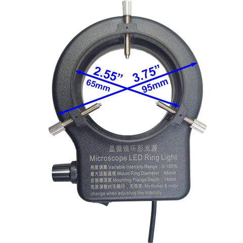 USB LED Ring Light Illuminator With 144 LEDs White Adjustable Brightness From 0 To 100 Percent Shadow Free USB Powered Lighting For Industry Micro And Stereo Microscopes Monocular Binocular Trinocular Lenses Fits Cameras, 65mm inner 95mm outer