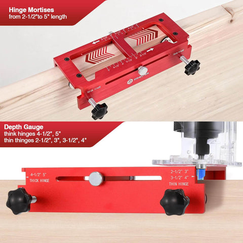 Pro Grade Door Hinge Template Kit For Router, Adjustable Mortise Jig Fits 2.5 To 5 Inch Hinges, Lightweight Aluminum 6061 Anodized