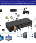 Slick Dual Monitor Kvm Switch Delivers Hdmi 4K At 60Hz To Handle Four Desktop Or Laptop Setups Across Two Screens While Sharing Wireless Peripherals No Sweat For A Smooth Home Office Vibe showing multiple connections.