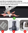 White Charcoal Pencils Set, Pack of 12 for Drawing and Highlighting, shown with different sharpeners and usage instructions.