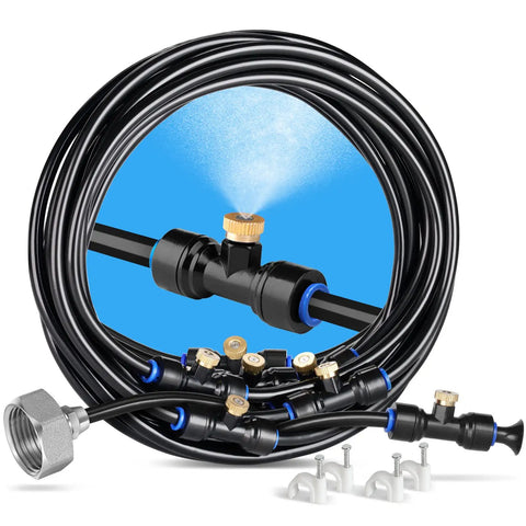 Outdoor Misting System For Patio And Garden, 26Ft Flexible Tubing With 7 Brass Nozzles All 3/4 Inch Brass Adapter, Leak Proof