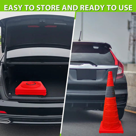 Collapsible 28 Inch Traffic Cones 4 Pack Pro Grade Pop Up Safety Road Markers For Training Parking Lot And Driving Practice