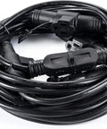 Coiled Beefy 75 Foot Heavy Duty Extension Cord With Ten Outlets Spaced Every Seven And A Half Feet Waterproof Covers 14 Gauge SJTW ETL Listed