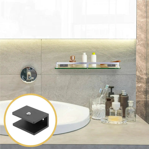 Wall Mounted Glass Holder Bracket Set For Black Shelves With Clamp Style Supports Silica Gel Finish Anti Oxidation Solid Frame 30 Pack