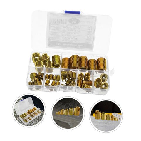 Assorted Carbon Steel Self Tapping Thread Inserts Kit For Quick Thread Repair Slotted Design Dope For Automotive Repairs 50 Pieces For Various Thread Sizes in case