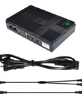 Mini Ups Battery Backup For Wifi Routers Featuring 10400mAh Rechargeable Cells And Poe Usb Outputs, showing charging ports and cables.