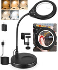 Gooseneck 2 In 1 Magnifying Glass With Light And Stand 10x And 5x Real Glass Lenses Hands Free Led Desk Lamp With Clamp Black