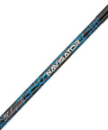 Close-up of Navigator Spincast Fishing Combo 6 Ft Two Piece Rod with blue and red color mix and branding.