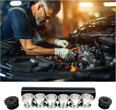 Mechanic working on car engine with Heavy Duty Aluminum Solvent Filter Trap Kit One Half Inch By Twenty Eight Black and end caps