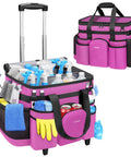 Cleaning Caddy With Wheels, Extra Large 39L Rolling Organizer Bag With Detachable Trolley, Water Resistant Cleaning Cart