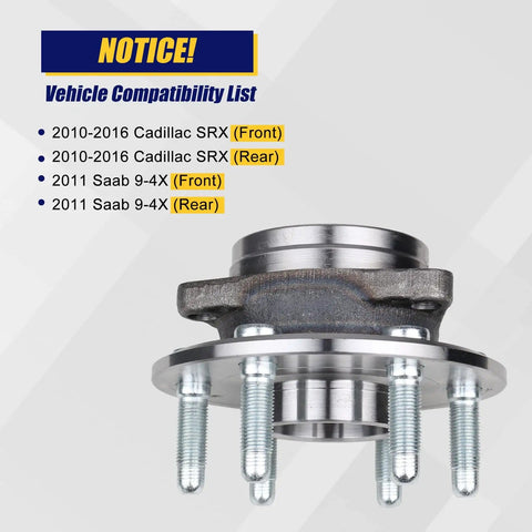 Cadillac SRX Wheel Bearing And Hub Assembly 513289 with ABS, 6 lug, front and rear fit for 2010-2016 Cadillac SRX, 2011 Saab 9-4X