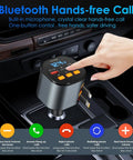 5 In 1 Fast Car Charger With 90W PD Power Retractable USB C And USB A Cables Bluetooth Five Three FM Transmitter Handsfree