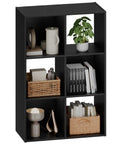Six Cube Storage Organizer With Open Cubes And Removable Back Panels, Display Bookcase For Living Room, Bedroom, Entryway, Or Home Office In Deep Black, Measuring 36 Inches Long, 11.6 Inches Wide, 24 Inches High