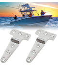 Self Closing Reversible Door Hinge 4 Piece Set Heavy Duty T Hinge Stainless Steel shown with a boat in the background