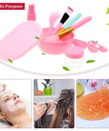 All In One 11 Piece DIY Facial Mask Tool Kit For At Home Spa With No Fuss Mixing Bowl Spatula Silicone Brushes Spray Bottle Puff Soaking Bottle And Measuring Spoons Pink, showing kit with pink tools.