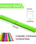 150 Piece Spoke Covers Set In 10 Bold Colors For Bikes And Motorcycles Bright Rim Wraps, green covers labeled with size.