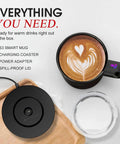 Smart AI Temp Control Heated Coffee Mug With Auto Beverage Detection keeps your espresso warm, features charging coaster and spill-proof lid.