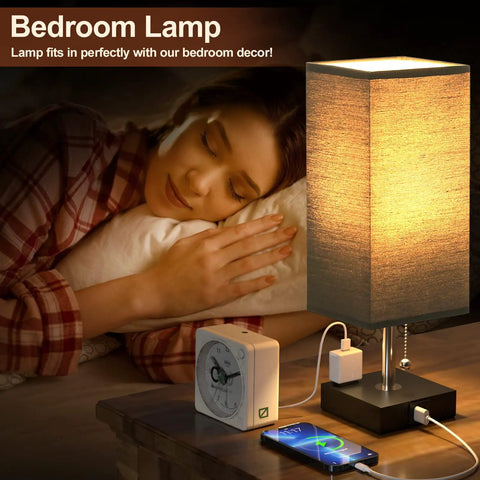 Bedside Lamp With USB C And USB A Ports And AC Outlet Compact Nightstand Table Lamp For Bedroom Or Desk Black Finish Charge Three Devices At Once Everyday Use For Any Nightstand Or Desk Setup
