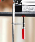 Quick Screw Guide Rail Clamp Set for MFT and Guide Rail Systems shown clamping metal with red handle in use