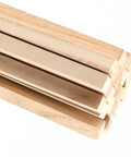Top Shelf 60 Pack Of 1/2 By 12 Inch Unfinished Paulownia Square Dowel Rods stacked, smooth wood strips for DIY crafts.