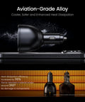 Straight Fire 165W USB C Car Charger PD 3.1 100W Quick Charge 5.0 close-up showing aviation-grade alloy heat dissipation.