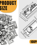 100 Pack M8 T Slot Spring Nuts Built Tough for 40 Series Aluminum Extrusion Carbon Steel Half Round Roll In Nut European Standard for 3D Printers and CNC Builds Silver detailed size view
