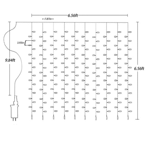 Diagram of Pink Curtain Lights With 8 Modes LED String Lights For Bedroom Decor Window And Wall Party Vibe Garden Ambience